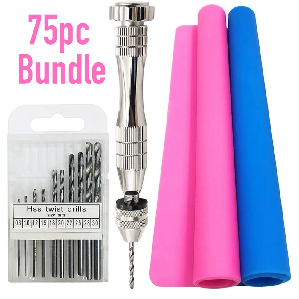 75pc PIN VISE HAND DRILL, DRILL BITS SET SILICONE MATS MORE DIY CRAFTS RESIN LOT